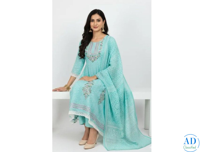 Aqua Blue Embroidered Suit Set – Gentle Colour, Strong Compliments