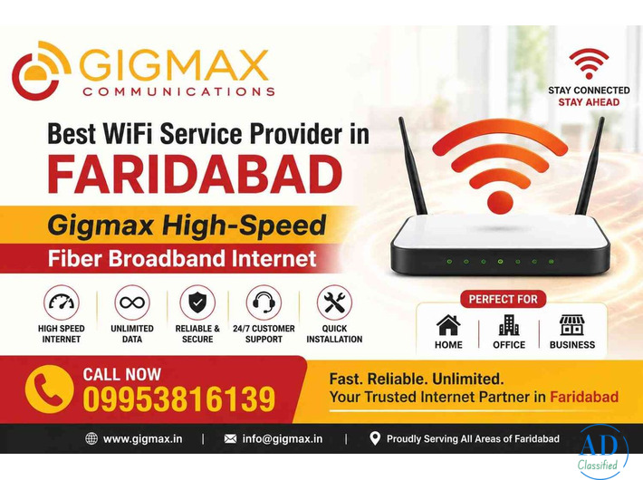 Best WiFi Service Provider in Faridabad Gigmax  Fiber Broadband Internet