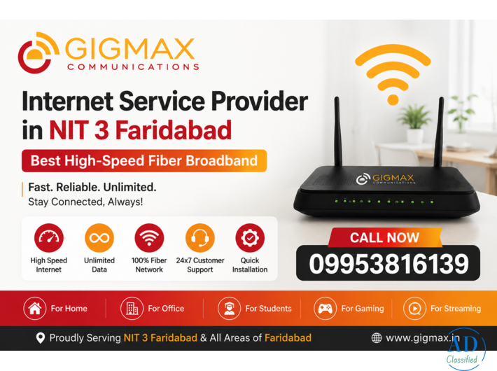 Internet Service Provider in NIT 3 Faridabad Speed Fiber Broadband Gigmax