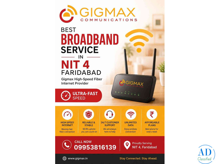 Broadband Service in NIT 4 Faridabad Gigmax Fiber Internet Provider