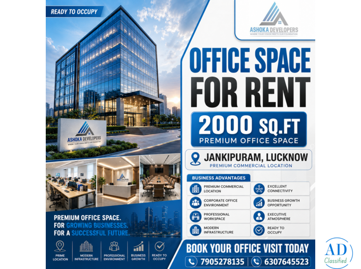 Premium   Sq Ft Office Space for Rent in Lucknow – Grow Your Business in Jankipuram’s