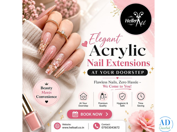 Hello All Salon – Acrylic nail extension at home in Delhi