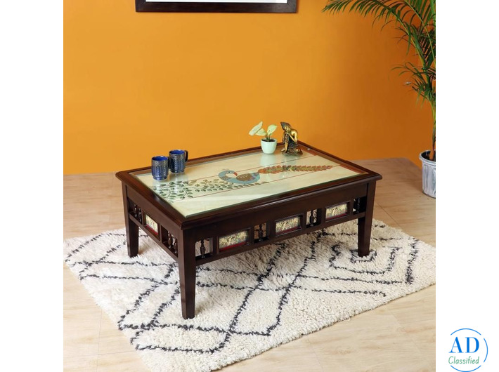 Buy Designer Teakwood Centre Table Online | Walnut Finish Coffee Table