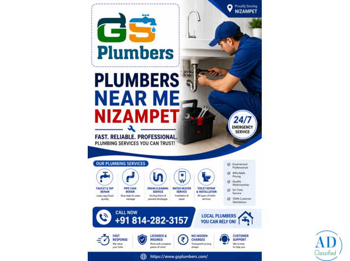 Plumbers Near Me Nizampet – GS Plumbers