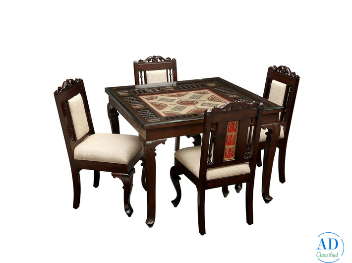 Elegant Teak Wood 4 Seater Dining Set with Walnut Finish