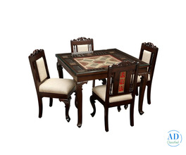 Elegant Teak Wood 4 Seater Dining Set with Walnut Finish