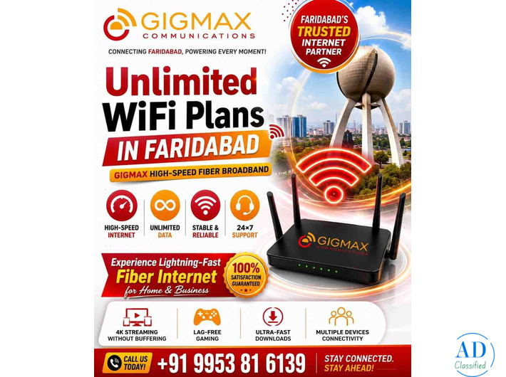 Unlimited WiFi Plans in Faridabad | GIGMAX High-Speed Fiber Broadband