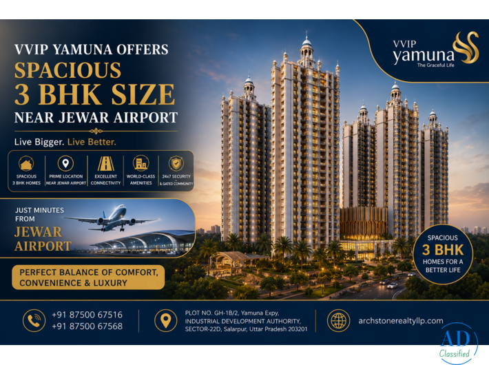 VVIP Yamuna Offers Spacious 3 BHK Size Near Jewar Airport