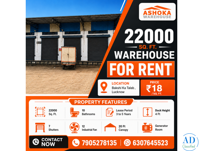 Warehouse For Rent In Lucknow | Premium A-Grade Warehouse on Sitapur Road @ ₹18 Per