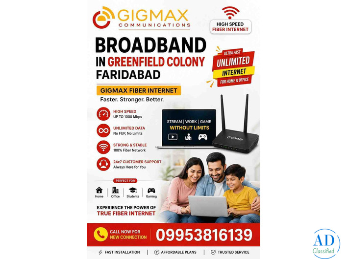 Best Internet Provider in Greenfield Colony | GIGMAX Unlimited WiFi