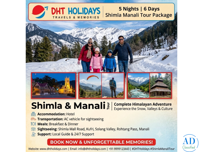 5 Nights 6 Days Shimla Manali Tour Package - DHT Holidays