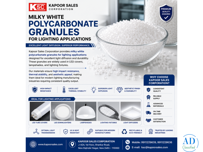Milky White Polycarbonate Granules for Lighting Applications | Kapoor Sales Corporation