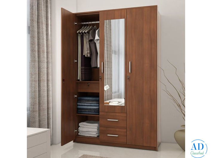 3 Door Dressing Almirah with Mirror & Storage | Engineered Wood Wardrobe