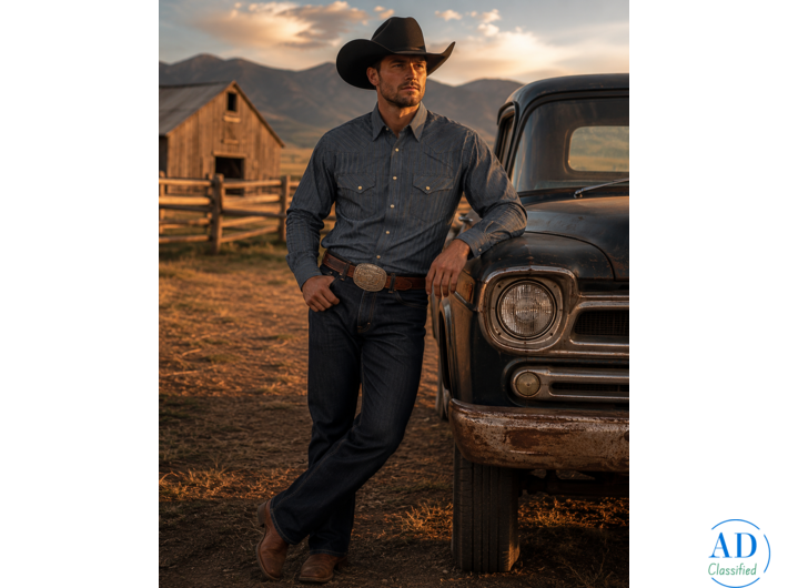 Men's Blue Stripe Cowboy Western Snap Shirt