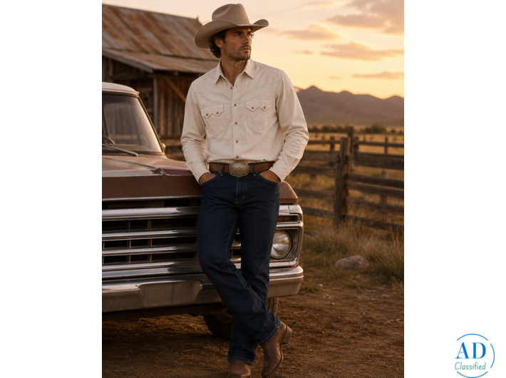 Men Ecru Solid Long Sleeve Cowboy Western Snap Shirt