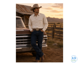 Men Ecru Solid Long Sleeve Cowboy Western Snap Shirt