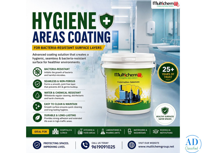 Hygiene Areas Coating for Bacteria-Resistant Surface Layers