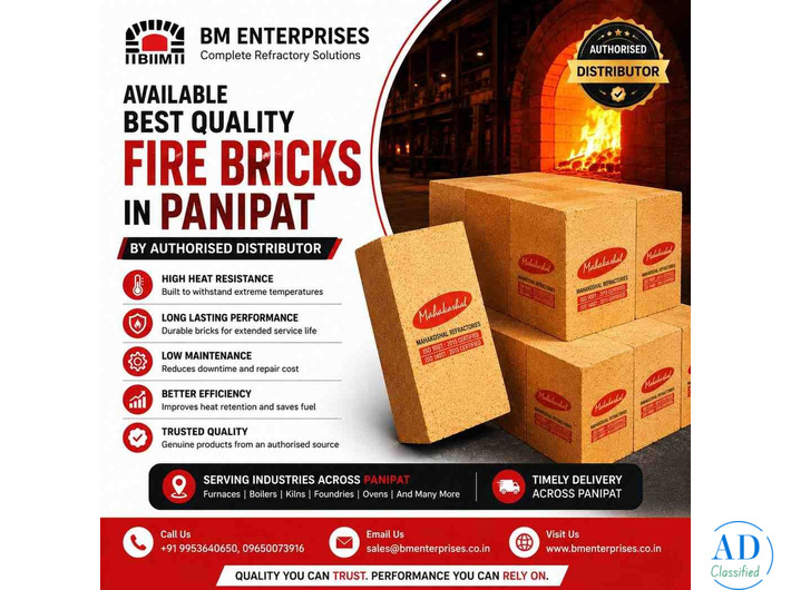 Available Best Quality Fire Bricks in Panipat by Authorised Distributor