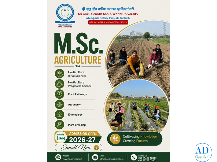 BSc hons agriculture in Punjab and Himachal Pradesh – SGGSWU