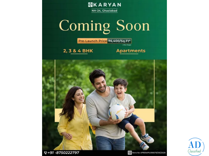Karyan NH-24 Ghaziabad – 2, 2 BHK + Study, 3 & 4 BHK Apartments