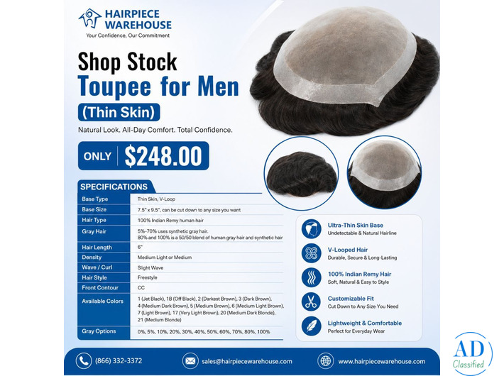 Custom Hair Systems for Men with a Natural Fit by Hairpiece Warehouse