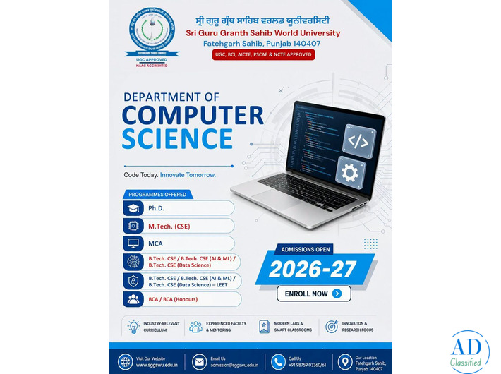 Btech computer science in Punjab - SGGSWU