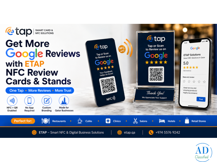 Get More Google Reviews with ETAP NFC Review Cards & Stands in Qatar