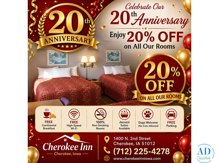 Celebrate Our 20th Anniversary and Enjoy 20% OFF on All Our Rooms