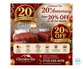 Celebrate Our 20th Anniversary and Enjoy 20% OFF on All Our Rooms