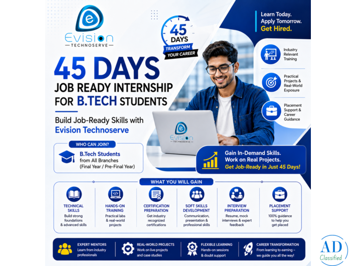 45 Days job Ready Internship for   Students – Build Job-Ready Skills with Evision Technoserve