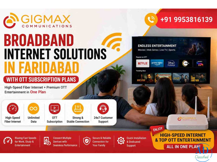 Broadband Internet Solutions in Faridabad with OTT Subscription Plans | GIGMAX