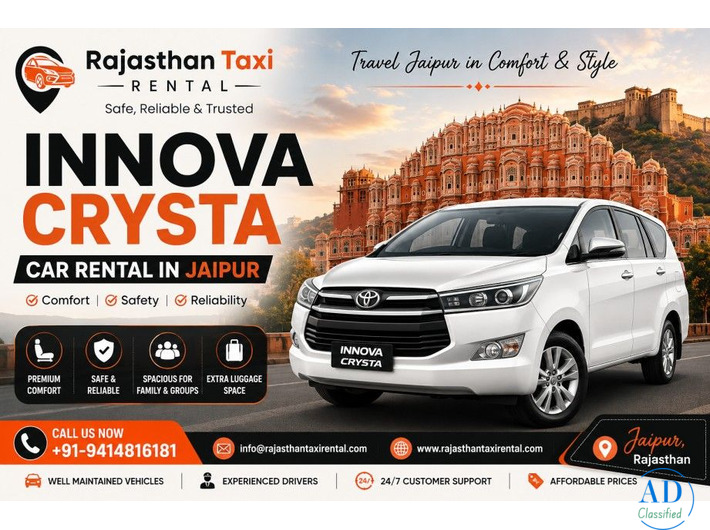 Innova Crysta Car Rental in Jaipur – Luxury, Comfort & Reliable Travel