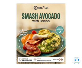 High-Protein Smash Avocado with Bacon at Trail St Cafe Australia