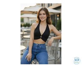 Stylish Clobug Women Halter Top – Trendy Black Crop Top for Women