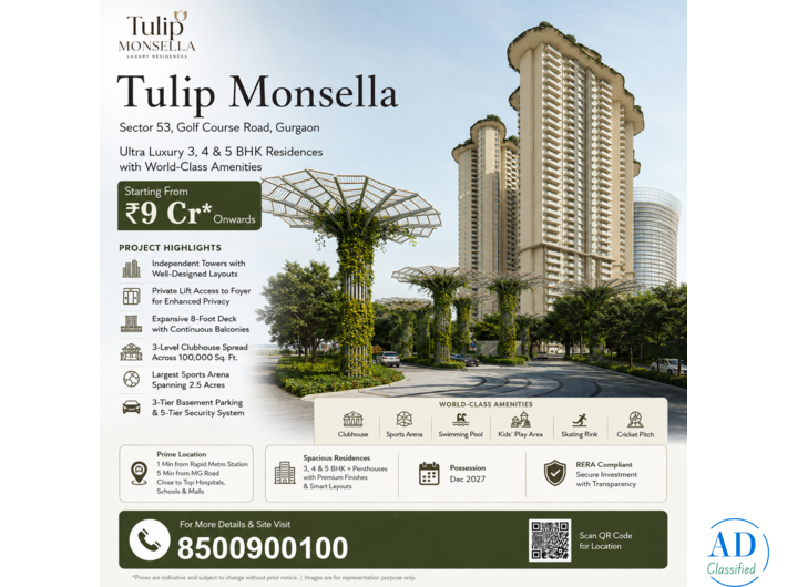 Buy Luxury Apartments in Tulip Monsella Gurgaon Near Golf Course Road