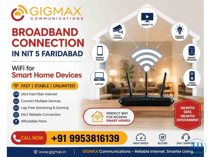 Broadband Connection in NIT 5 Faridabad Smart Home Devices GIGMAX