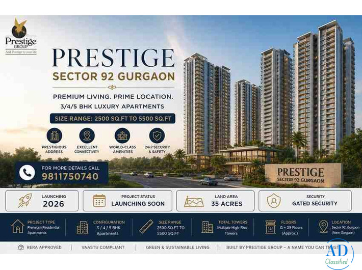 Prestige Sector 92 Gurgaon | Luxury Homes by Prestige Group