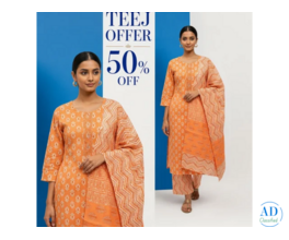 Stylish Orange Printed Cotton Kurta Pant Set