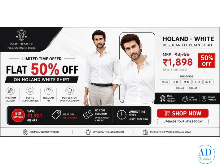 Rare Rabbit Discount Code & Deal: 50% OFF Holand White Shirt