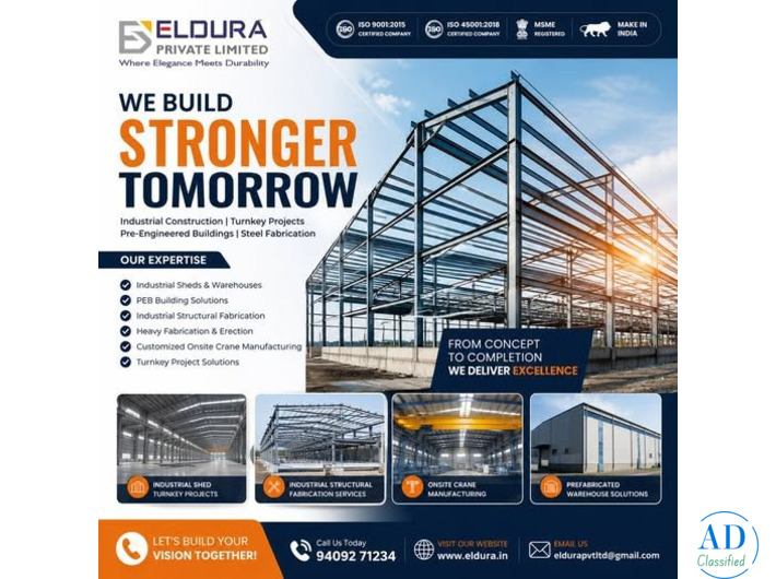 Best Industrial Construction Company in Ahmedabad, India | Eldura | PEB Shed Manufacturers