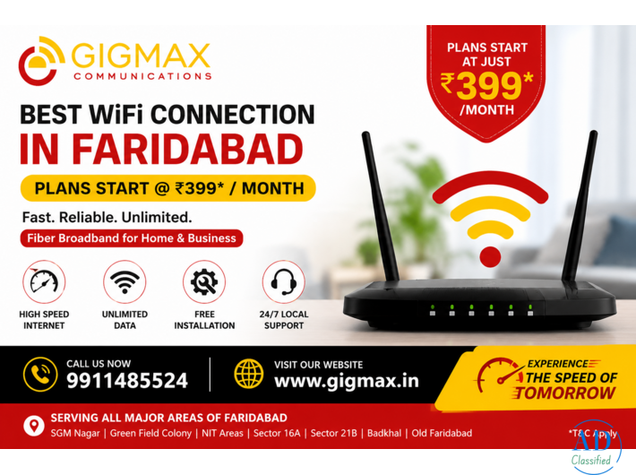 WiFi Plan in Faridabad & Reliable WiFi Provider in Faridabad – Gigmax