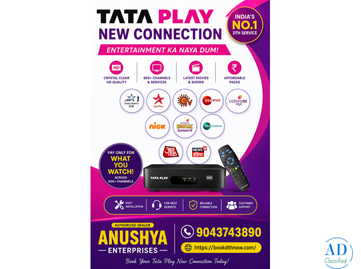 Tata Play New Connection in Gingee, Villupuram | Book Tata Play DTH