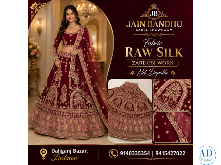 Designer Raw Silk Lehenga With Zardosi Work | Wedding Collection