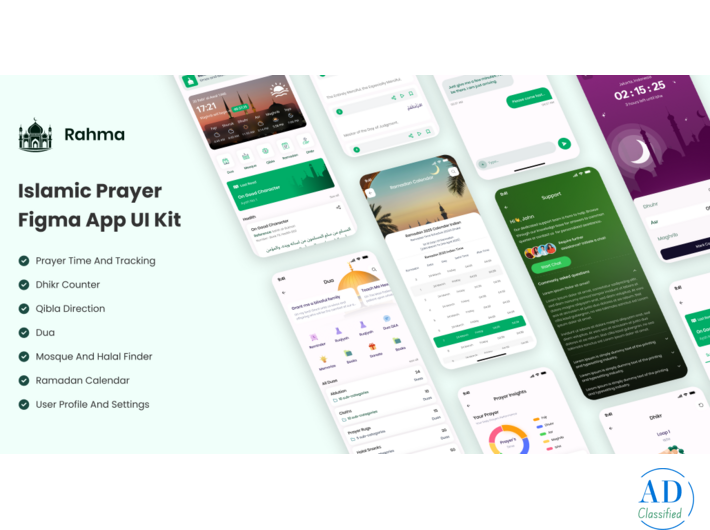 Rahma Islamic Prayer Tracker Mobile App Figma UI Kit