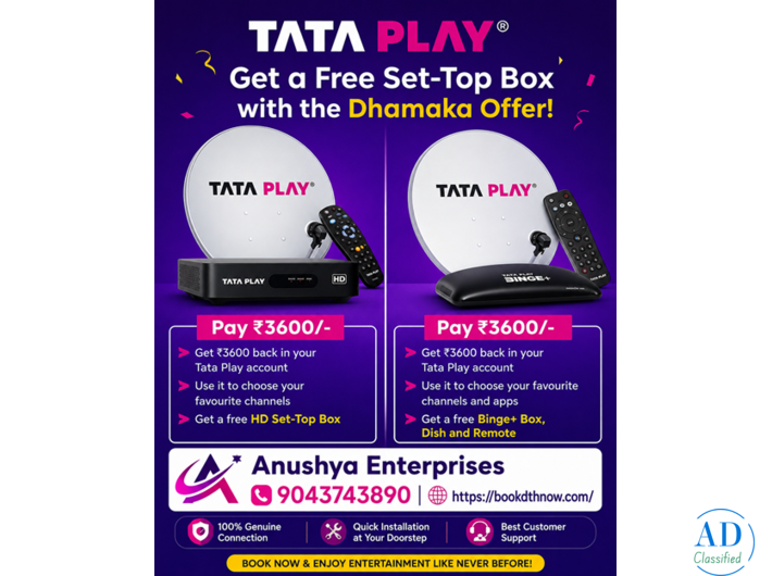 Tata Play New Connection in Tiruvarur | HD & Binge+ DTH Connection