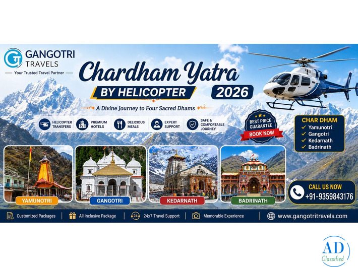 Chardham Yatra by Helicopter   – Book 4 Dham Helicopter Tour with Gangotri Travels